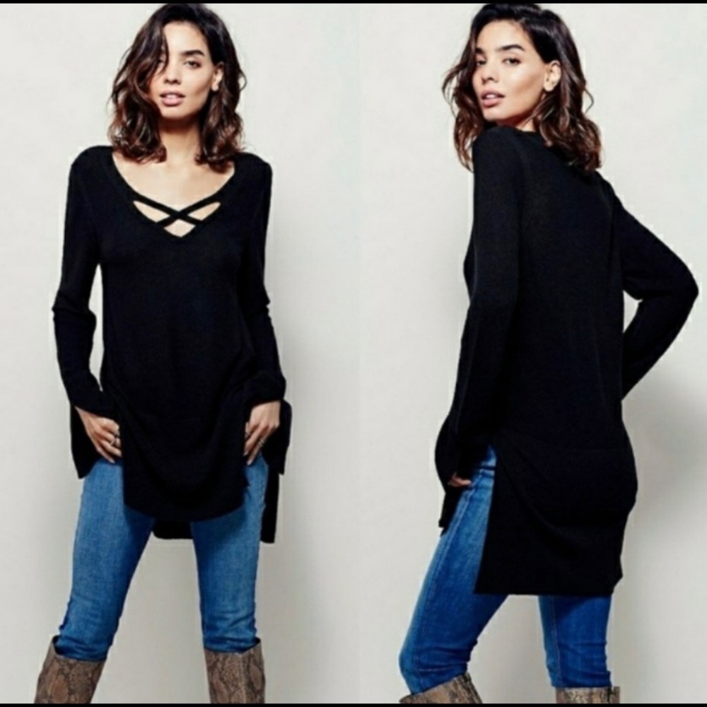 Free People Criss Cross Tunic Sweater Top